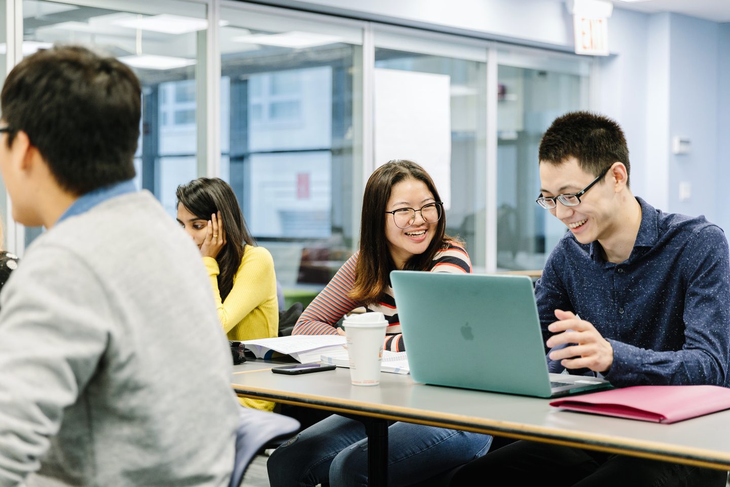 Two students having fun in class