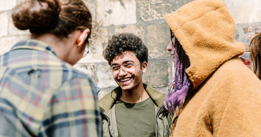 Students having a conversation outside