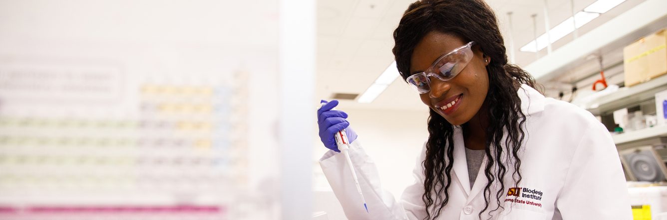 Arizona State University student working at the BioDesign Institute lab