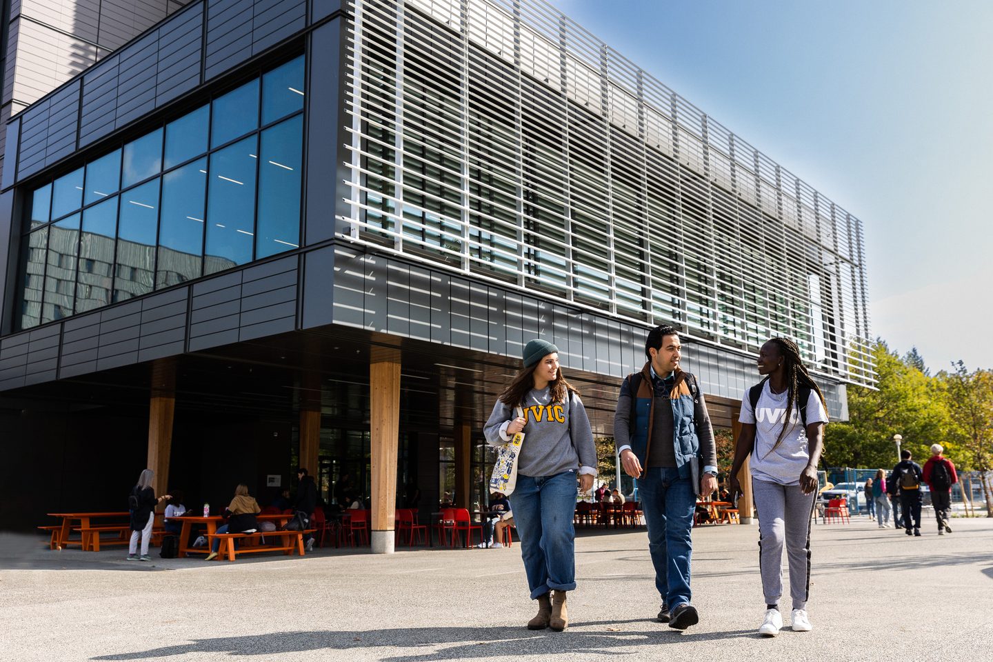 A group of UVic students walking around campus