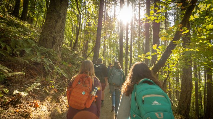 Students hiking together during their Outdoor Program.