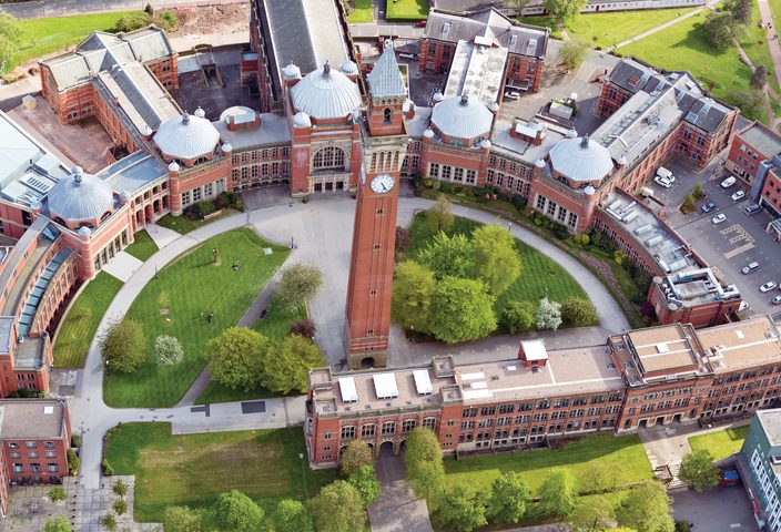 Aerial view of Chancellor's court at the University of Birmingham