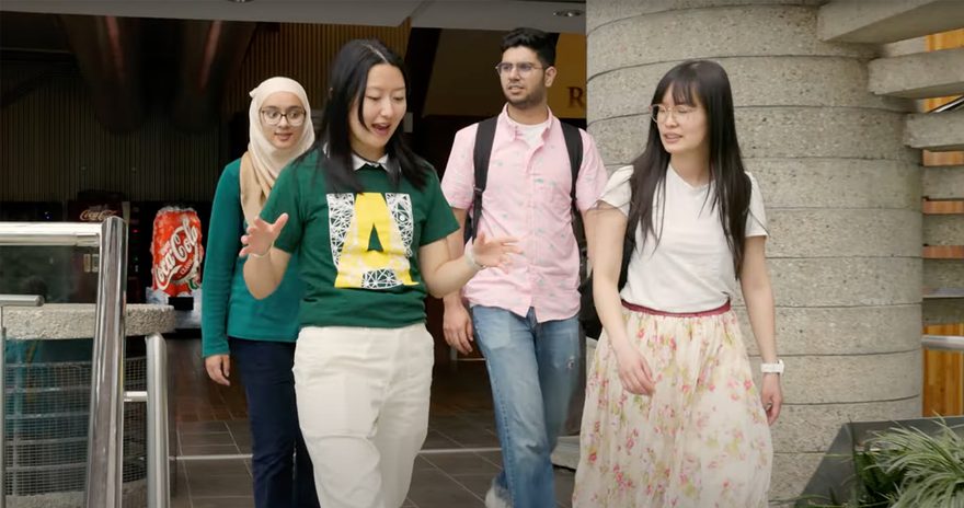 International students at the University of Alberta having a tour of the campus buildings