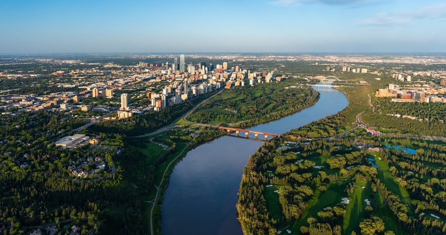 Aerial view of the North Saskatchewan river in Edmonton