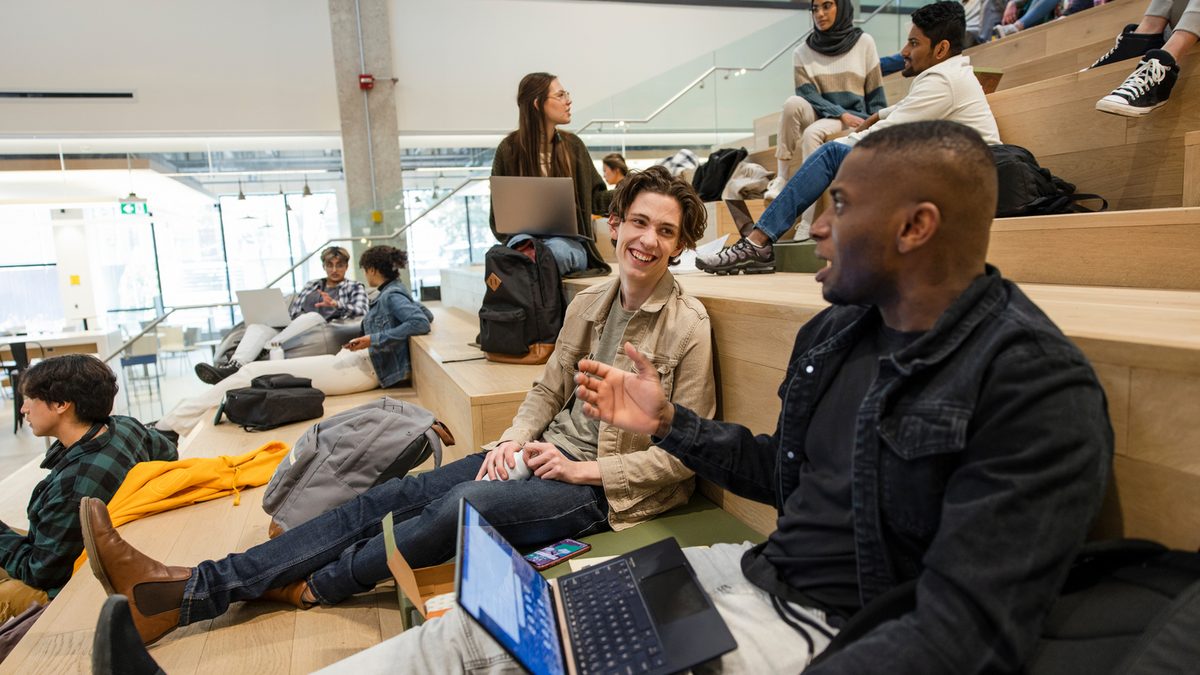 Students studying in the central academic building at the University of Alberta