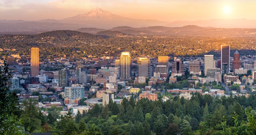 Downtown Portland at sunset