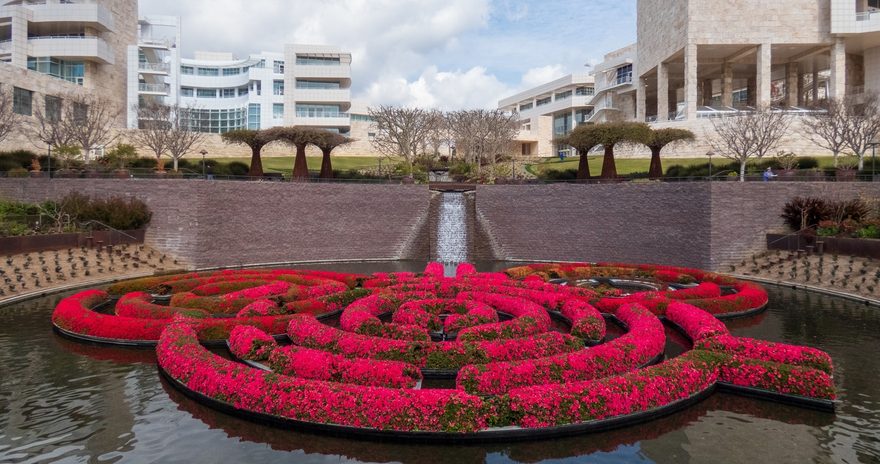 Waterfall and garden at the Getty Art Museum