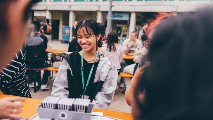 A student laughing